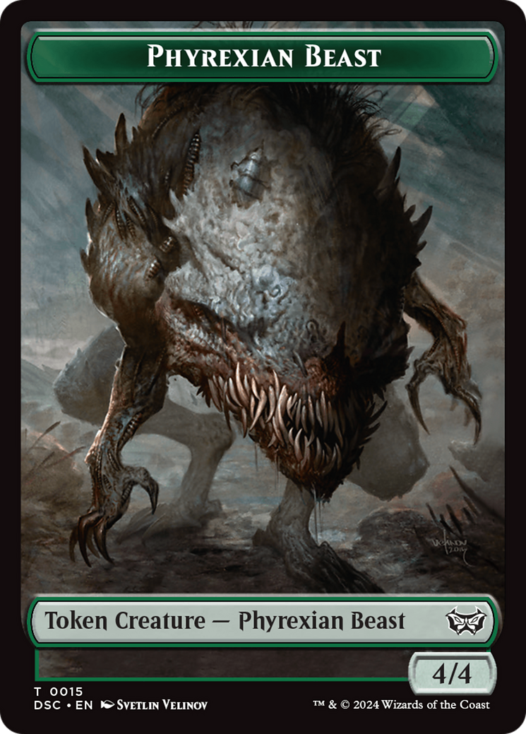 Phyrexian Beast //Manifest Double-Sided Token [Duskmourn: House of Horror Commander Tokens] | Good Games Morley