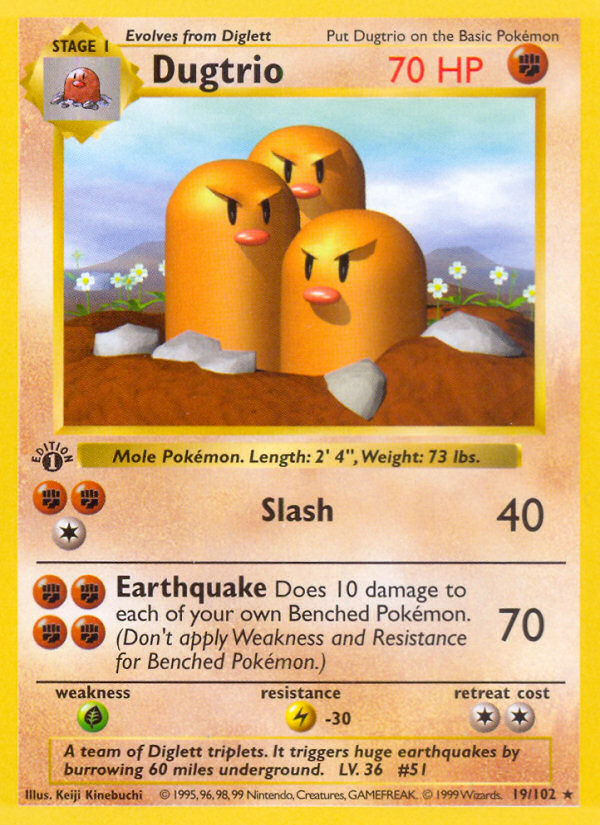 Dugtrio (19/102) (Shadowless) [Base Set 1st Edition] | Good Games Morley