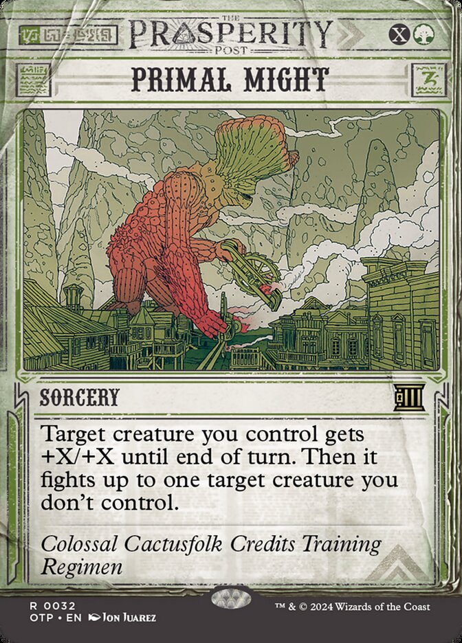 Primal Might 32/65 (Outlaws of Thunder Junction: Breaking News)  - Showcase Foil | Good Games Morley