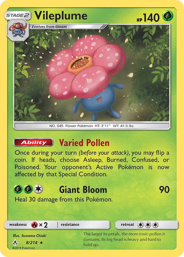 Vileplume 8/214 (SM - Unbroken Bonds)  - Holofoil | Good Games Morley