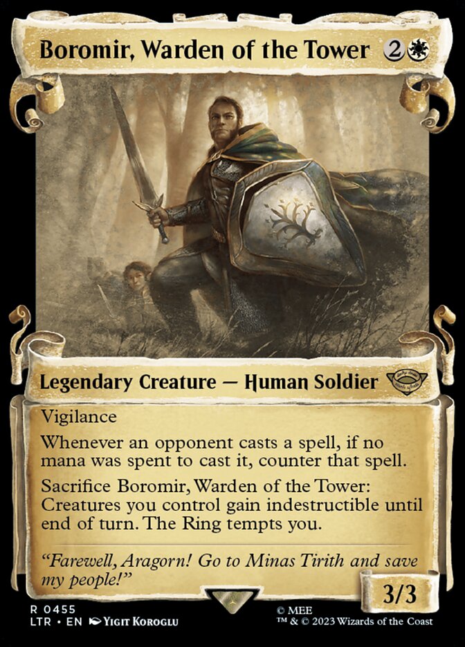 Boromir, Warden of the Tower 455 (Universes Beyond: The Lord of the Rings: Tales of Middle-earth)  - Showcase Scroll Foil | Good Games Morley