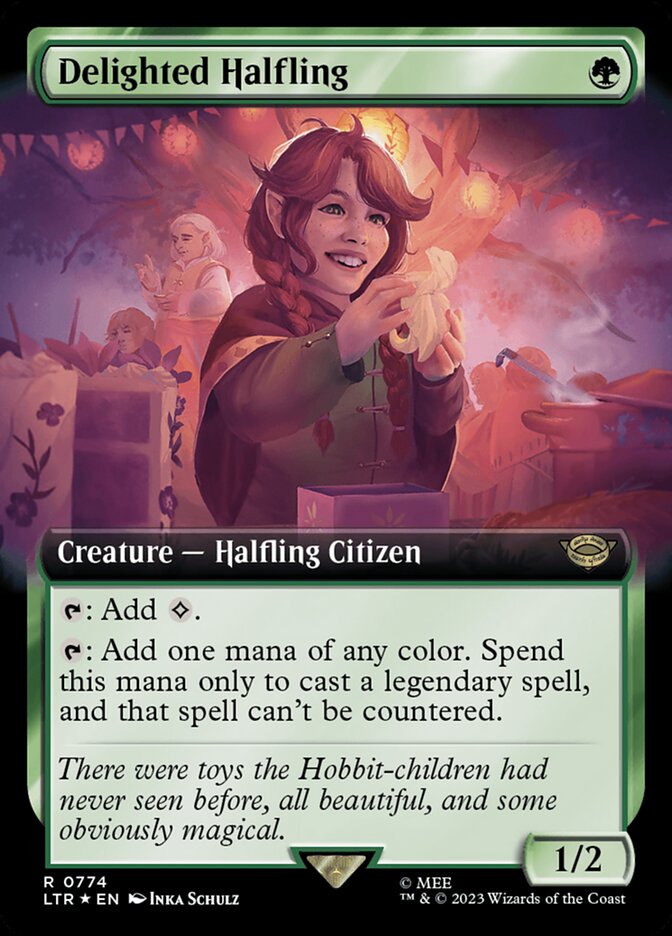 Delighted Halfling 774/281 (Universes Beyond: The Lord of the Rings: Tales of Middle-earth)  - Extended Art Surge Foil | Good Games Morley