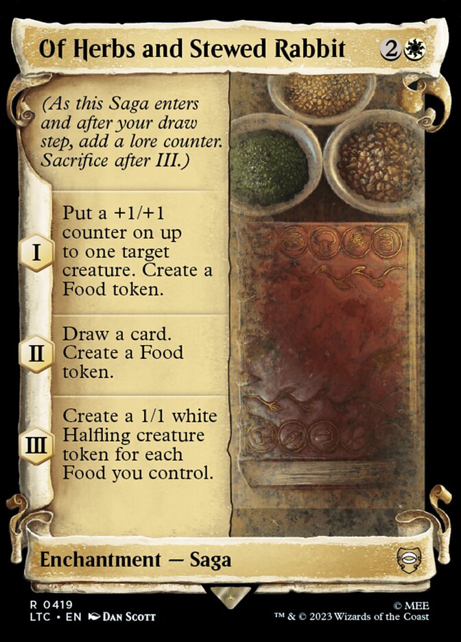 Of Herbs and Stewed Rabbit Showcase Scrolls 419 (Commander: The Lord of the Rings: Tales of Middle-earth)  - Showcase Scroll Foil | Good Games Morley