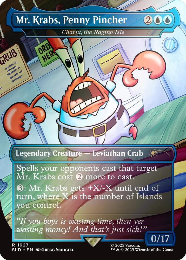 Mr. Krabs, Penny Pincher // Charix, the Raging Isle 1927 (Secret Lair Drop Series)  - Borderless Rainbow Foil | Good Games Morley