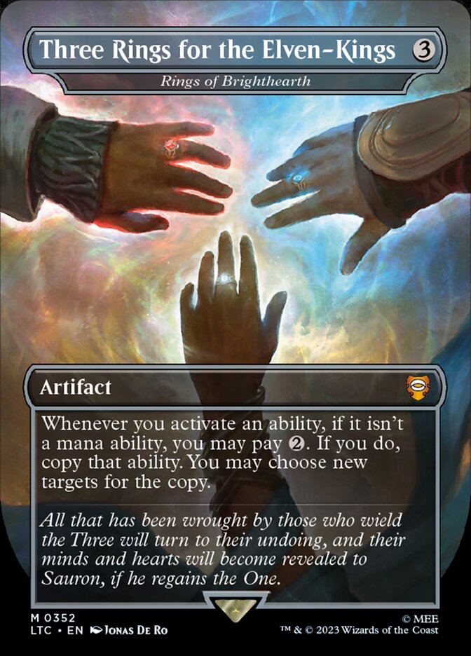 Three Rings for the Elven Kings Rings of Brighthearth Borderless 352 (Commander: The Lord of the Rings: Tales of Middle-earth)  - Borderless Foil | Good Games Morley