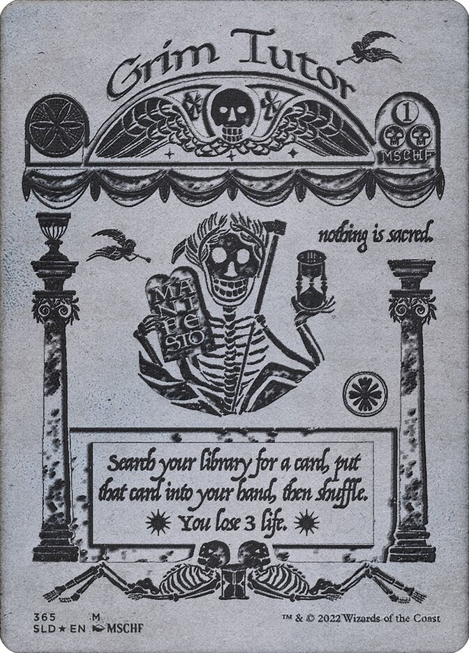 Grim Tutor 365 (Secret Lair Drop Series)  - Borderless Silver Laminate Foil | Good Games Morley