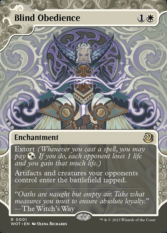 Blind Obedience 1/63 (Wilds of Eldraine: Enchanting Tales)  - Showcase Foil | Good Games Morley