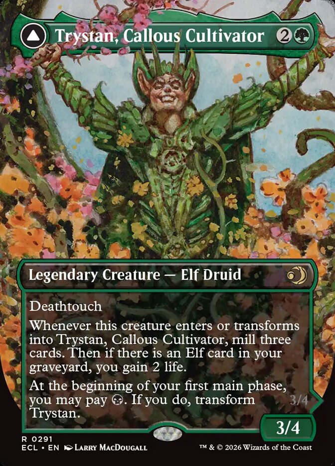 Trystan, Callous Cultivator // Trystan, Penitent Culler  291/273 (Lorwyn Eclipsed)  - Borderless Foil | Good Games Morley