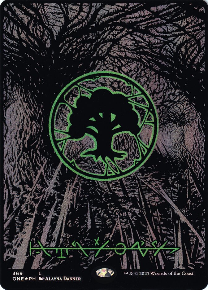 Forest 369 (Phyrexia: All Will Be One)  - Oil Slick Foil | Good Games Morley