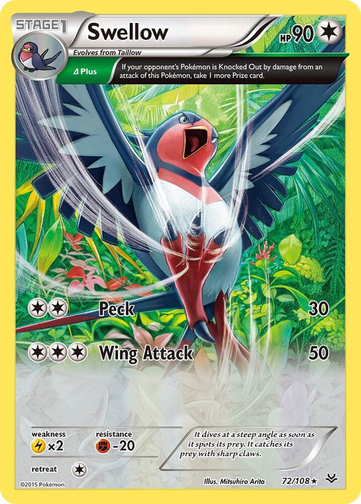 Swellow 72/108 (XY - Roaring Skies)  - Reverse Holofoil | Good Games Morley