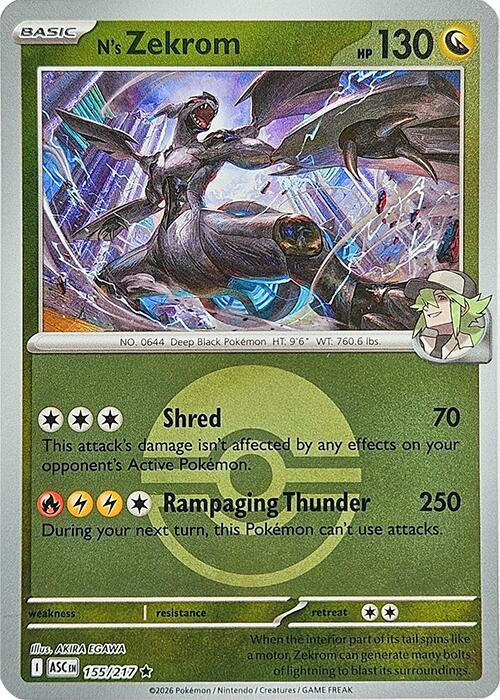 N's Zekrom 155/217 (ME: Ascended Heroes)  - Poke Ball Holofoil | Good Games Morley