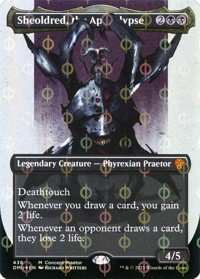 Sheoldred, the Apocalypse 436 (Phyrexia: All Will Be One)  - Borderless Compleat Foil | Good Games Morley