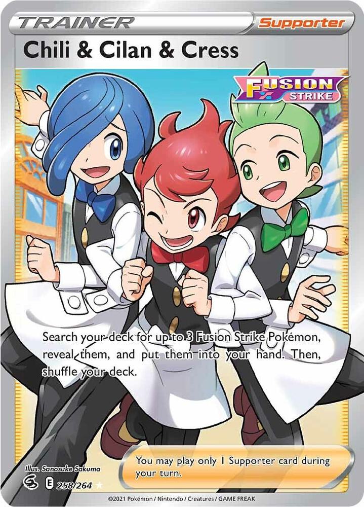 Chili and Cilan and Cress 258/264 (SWSH08: Fusion Strike)  - Holofoil | Good Games Morley