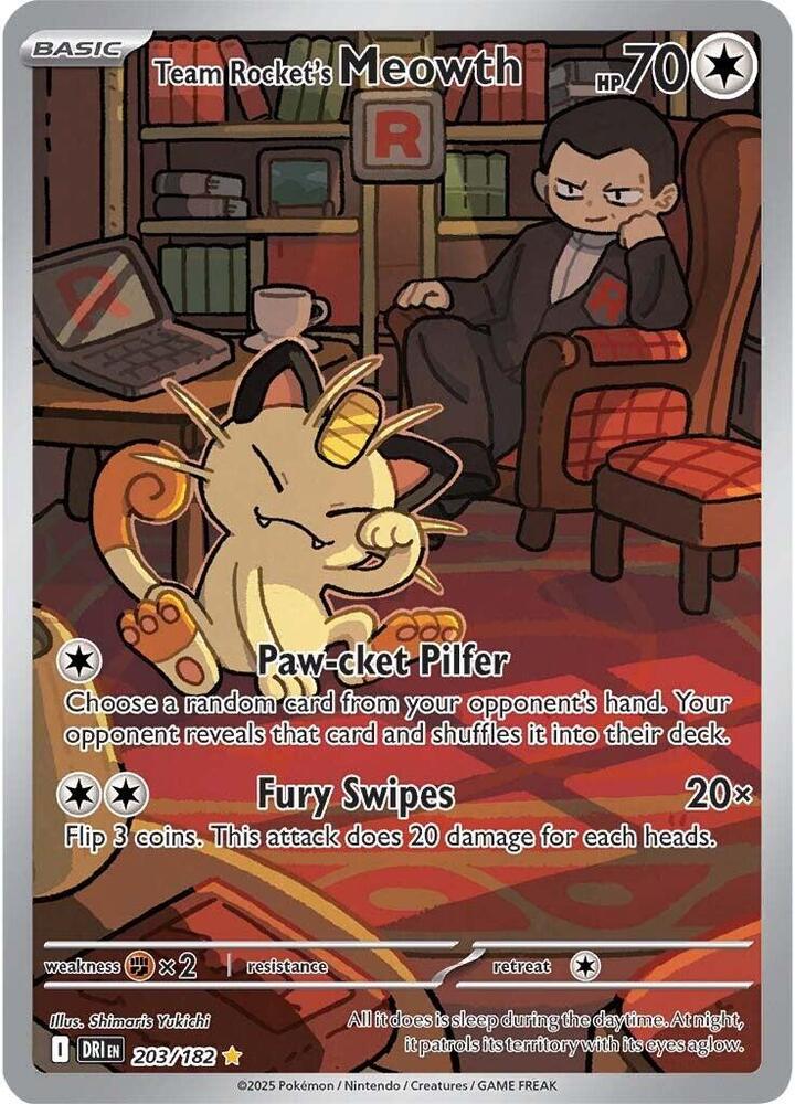 Team Rocket's Meowth 203/182 (SV10: Destined Rivals)  - Holofoil | Good Games Morley