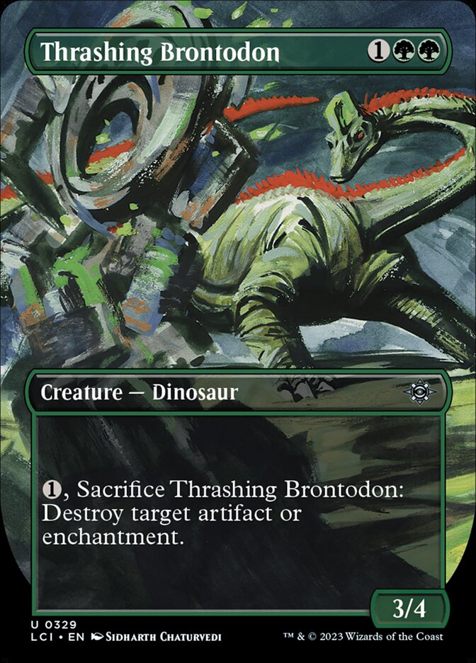 Thrashing Brontodon 329 (The Lost Caverns of Ixalan)  - Borderless Foil | Good Games Morley