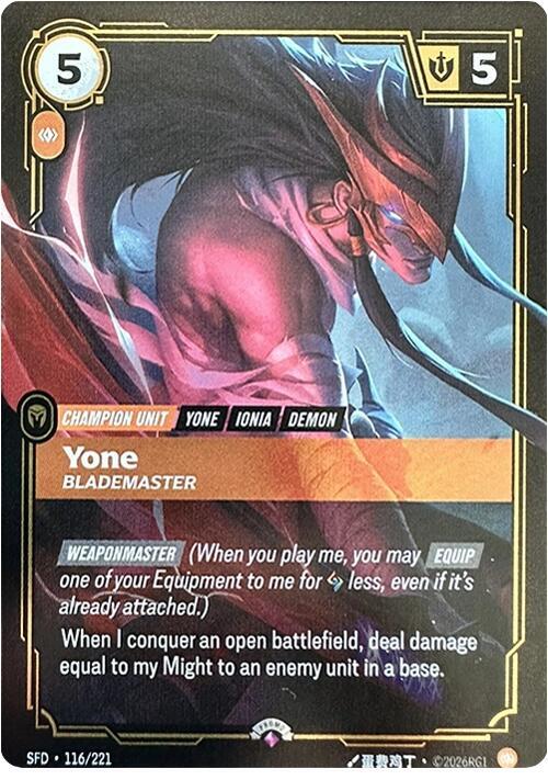 Yone Blademaster 116/221 (Riftbound Organized Play Promotional Cards)  | Good Games Morley