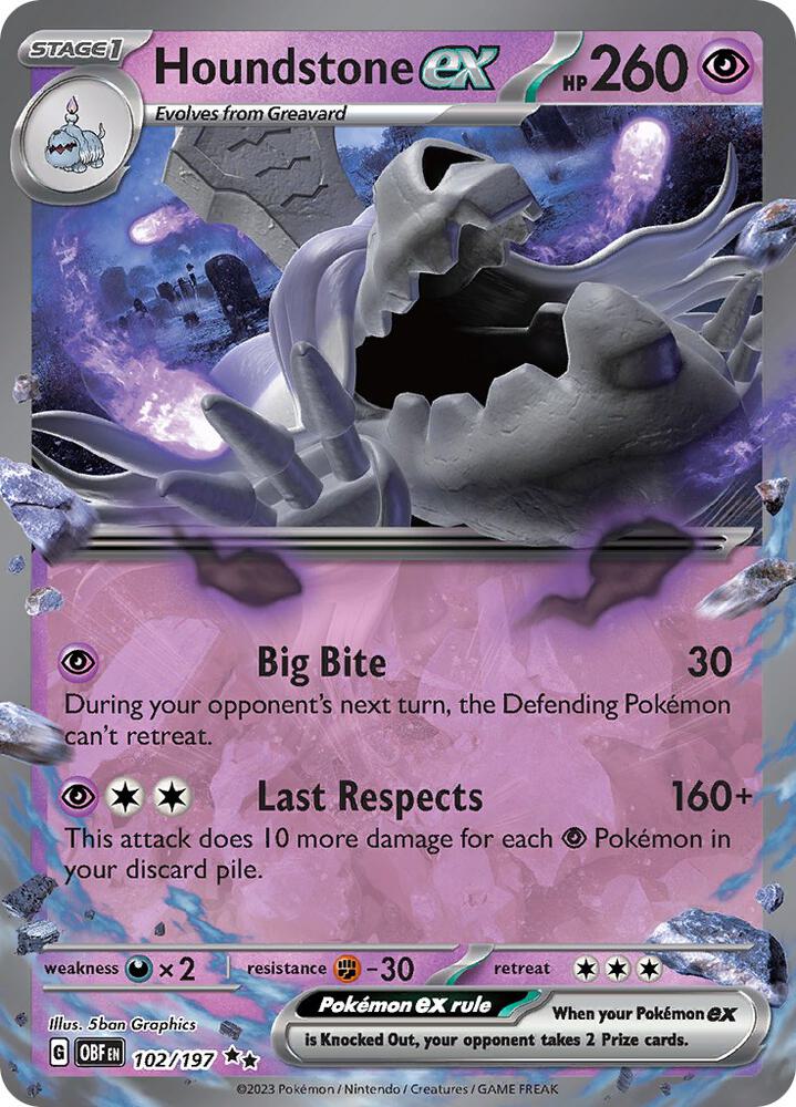 Houndstone ex 102/197 (SV03: Obsidian Flames)  - Holofoil | Good Games Morley