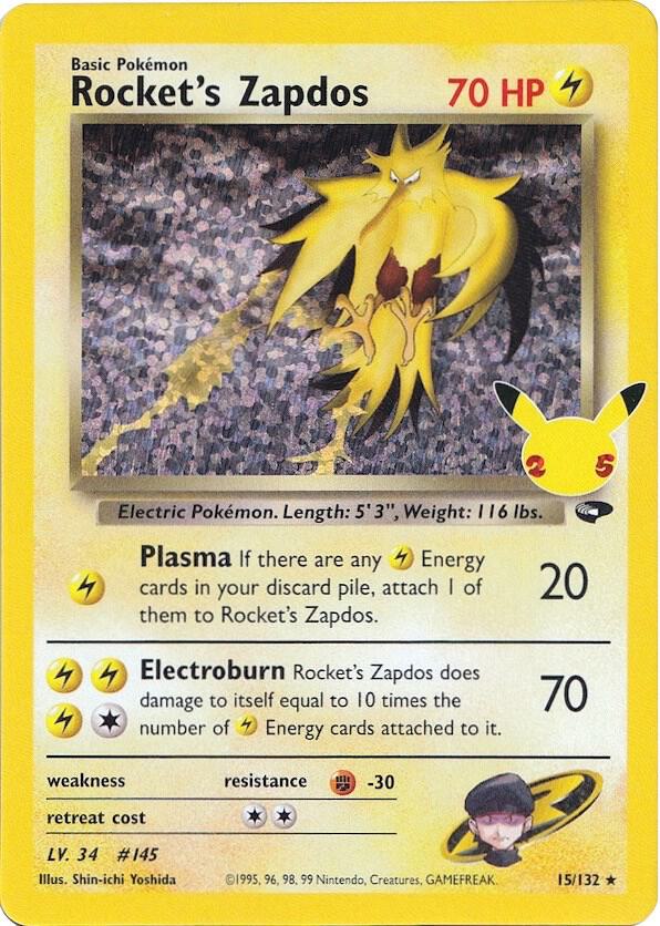 Rocket's Zapdos 15/132 (Celebrations: Classic Collection)  - Holofoil | Good Games Morley