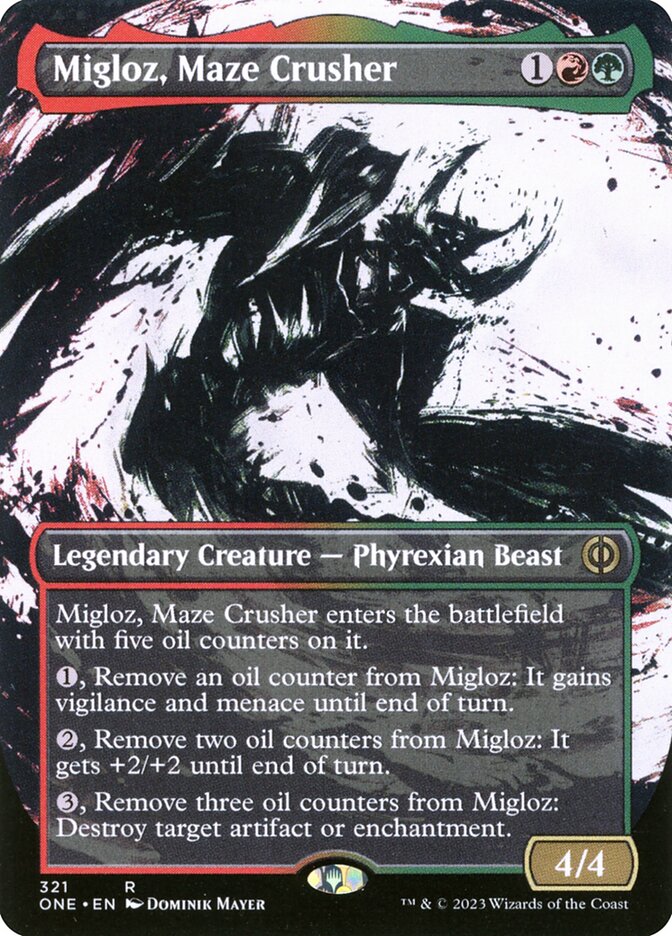 Migloz, Maze Crusher 321/271 (Phyrexia: All Will Be One)  - Borderless Foil | Good Games Morley