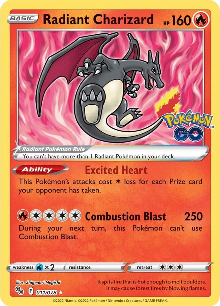 Radiant Charizard 011/078 (Pokemon GO)  - Holofoil | Good Games Morley
