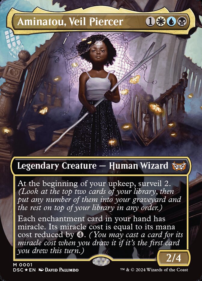 Aminatou, Veil Piercer 1 (Commander: Duskmourn: House of Horror)  - Borderless Foil | Good Games Morley
