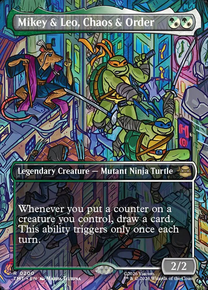 Mikey and Leo, Chaos and Order 200 (Teenage Mutant Ninja Turtles)  - Borderless Foil | Good Games Morley