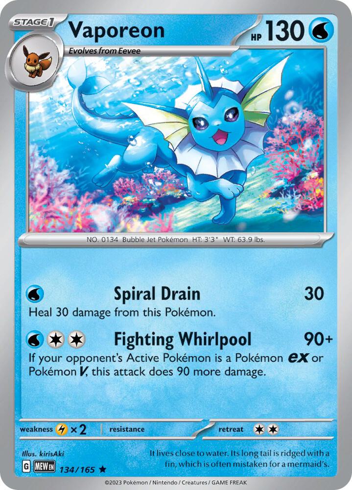 Vaporeon 134/165 (SV: Scarlet & Violet 151)  - Holofoil | Good Games Morley