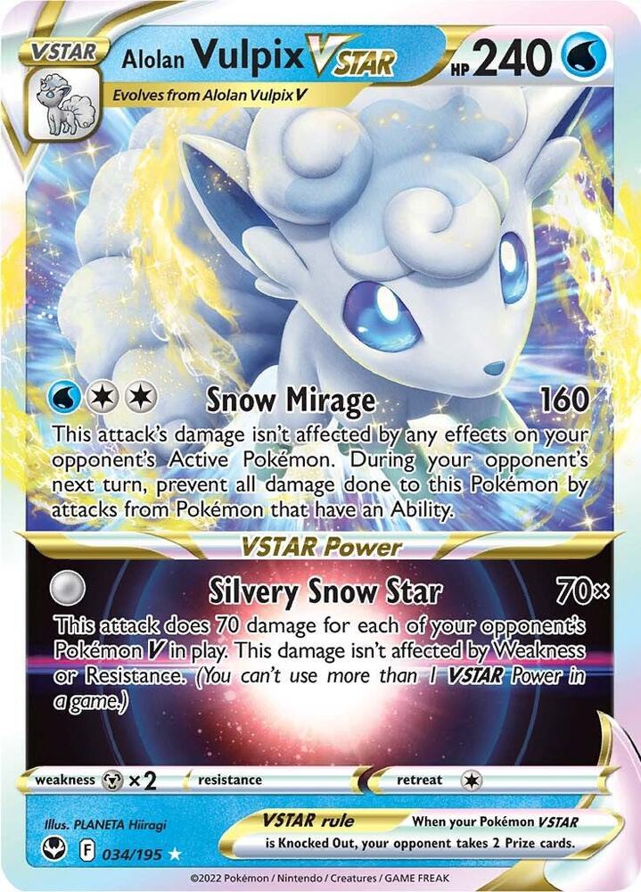 Alolan Vulpix VSTAR 034/195 (SWSH12: Silver Tempest)  - Holofoil | Good Games Morley