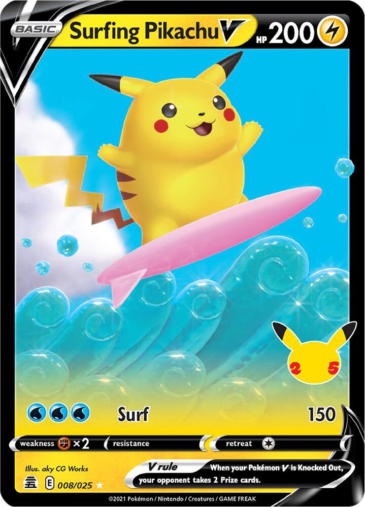 Surfing Pikachu V 008/025 (Celebrations)  - Holofoil | Good Games Morley