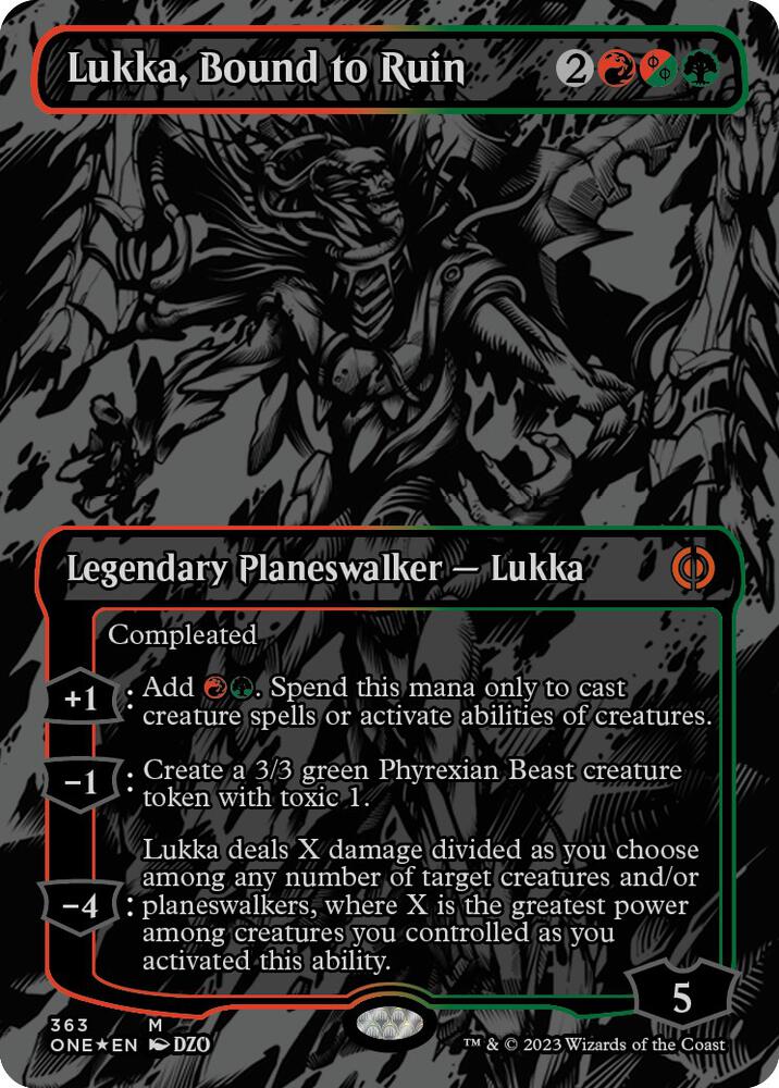 Lukka, Bound to Ruin 363 (Phyrexia: All Will Be One)  - Oil Slick Foil | Good Games Morley