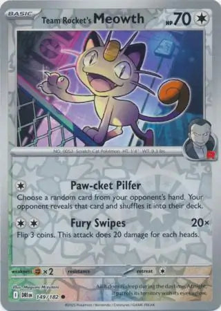 Team Rocket's Meowth 149/182 (SV10: Destined Rivals)  - Reverse Holofoil | Good Games Morley