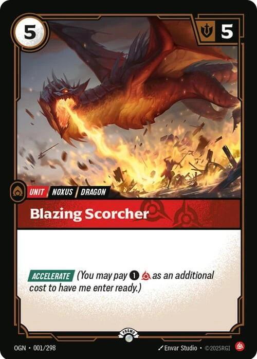 Blazing Scorcher 001/298 (Riftbound Organized Play Promotional Cards)  - Foil | Good Games Morley