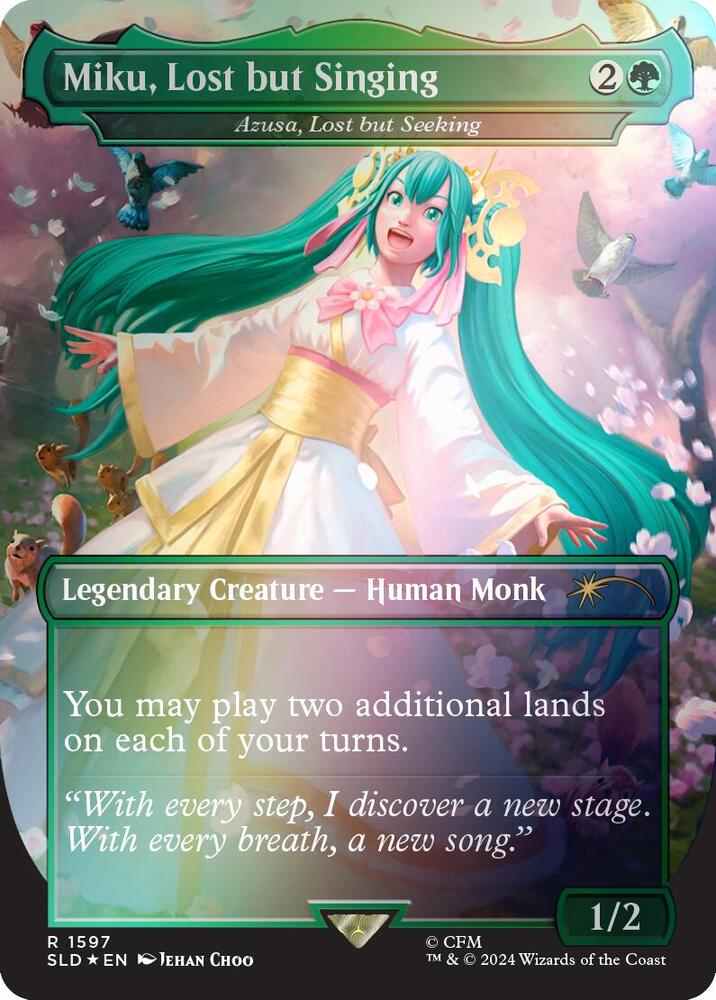 Miku, Lost but Singing // Azusa, Lost but Seeking 1597 (Secret Lair Drop Series)  - Borderless Rainbow Foil | Good Games Morley