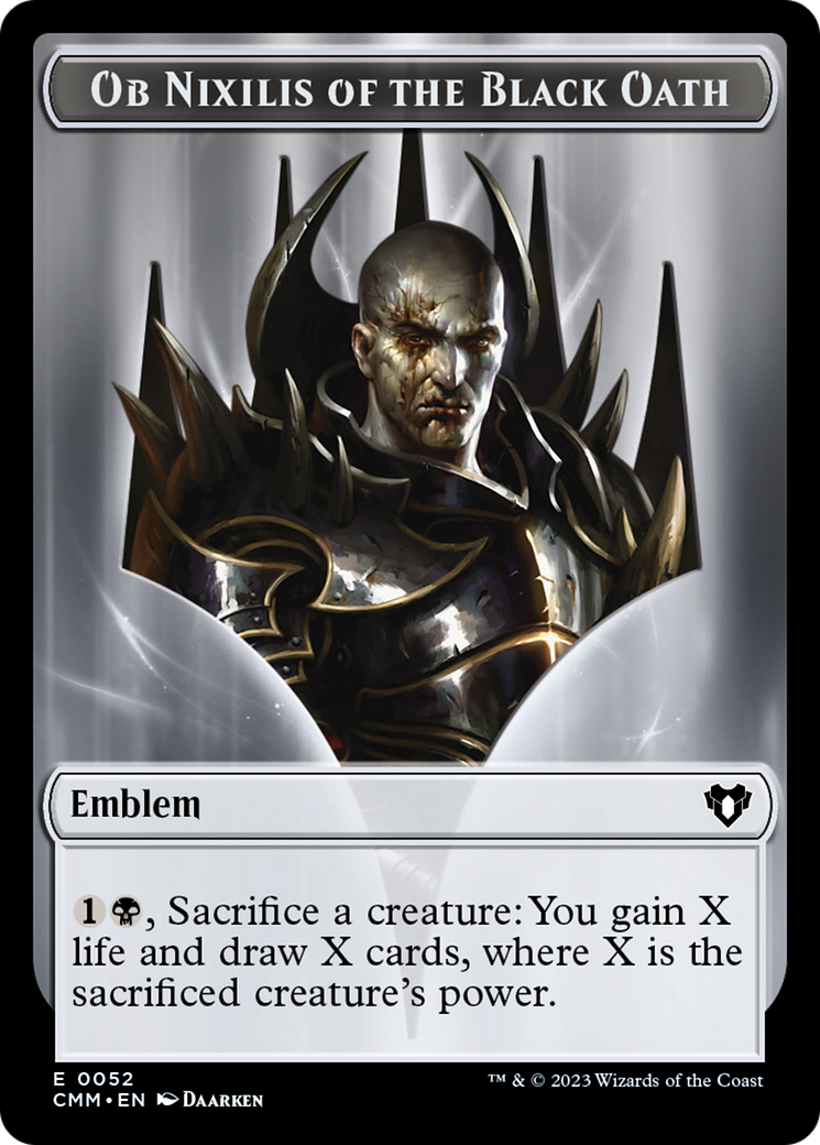 Clue // Ob Nixilis of the Black Oath Emblem Double-Sided Token [Commander Masters Tokens] | Good Games Morley