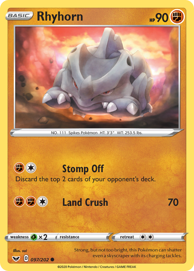 Rhyhorn (097/202) [Sword & Shield: Base Set] | Good Games Morley