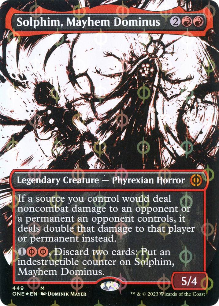 Solphim, Mayhem Dominus 449/271 (Phyrexia: All Will Be One)  - Borderless Compleat Foil | Good Games Morley
