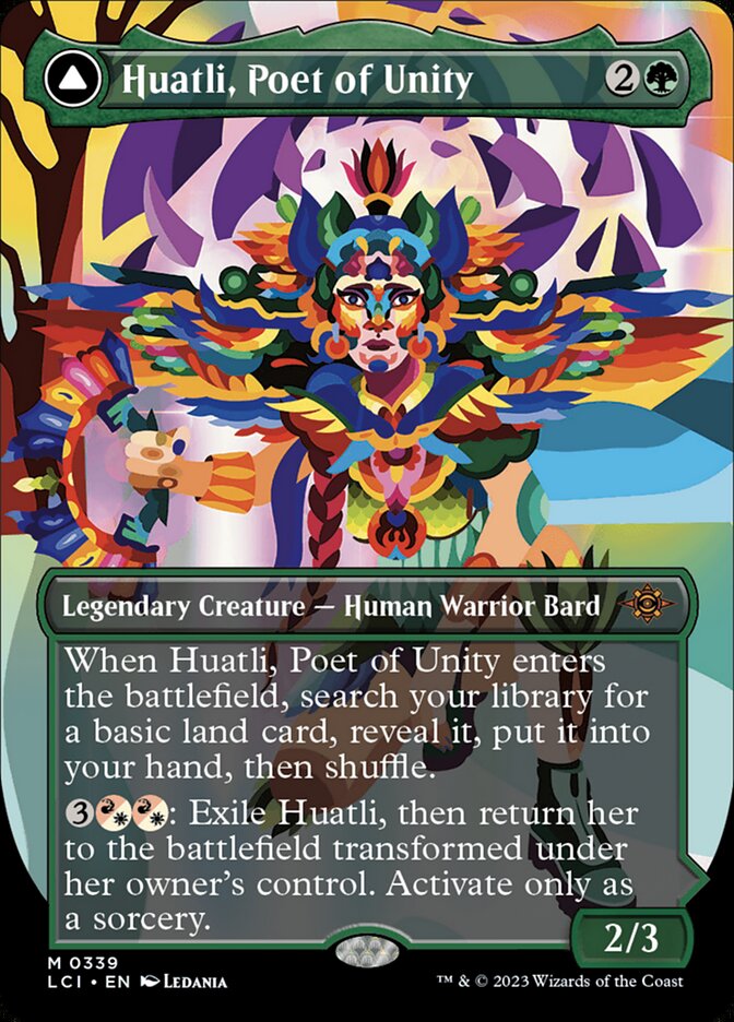 Huatli, Poet of Unity // Roar of the Fifth People 339/291 (The Lost Caverns of Ixalan)  - Borderless Foil | Good Games Morley