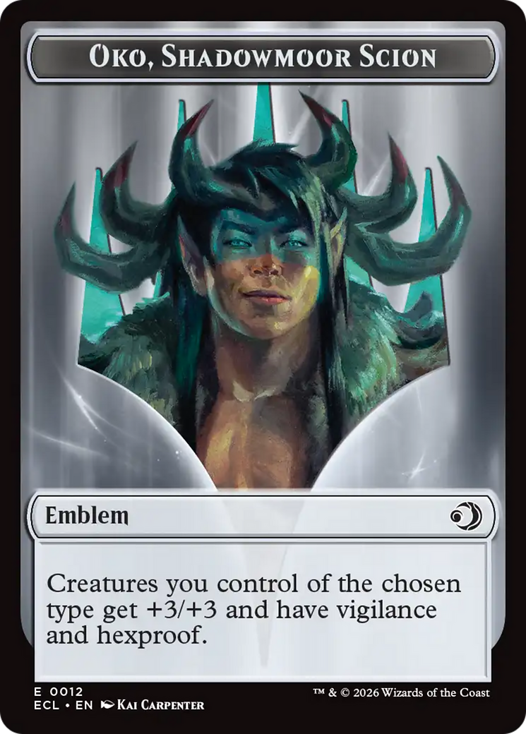 Elk // Emblem - Oko, Shadowmoor Scion Double-Sided Token [Lorwyn Eclipsed Tokens] | Good Games Morley