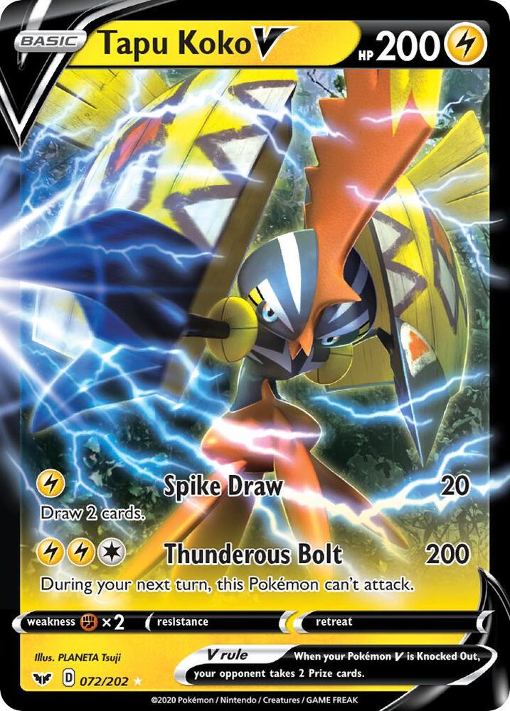 Tapu Koko V 072/202 (SWSH01: Sword & Shield Base Set)  - Holofoil | Good Games Morley