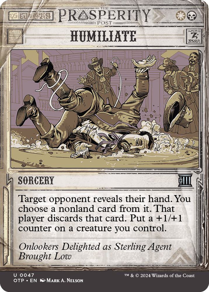 Humiliate 47/65 (Outlaws of Thunder Junction: Breaking News)  - Showcase Foil | Good Games Morley