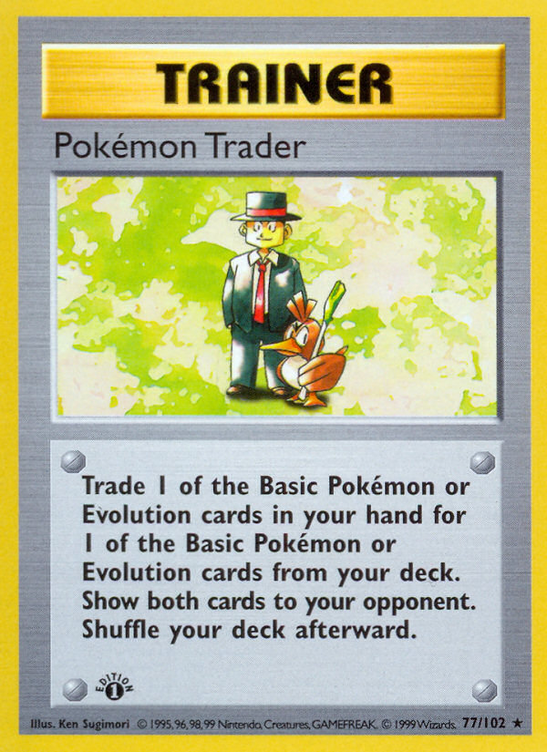 Pokemon Trader (77/102) (Shadowless) [Base Set 1st Edition] | Good Games Morley