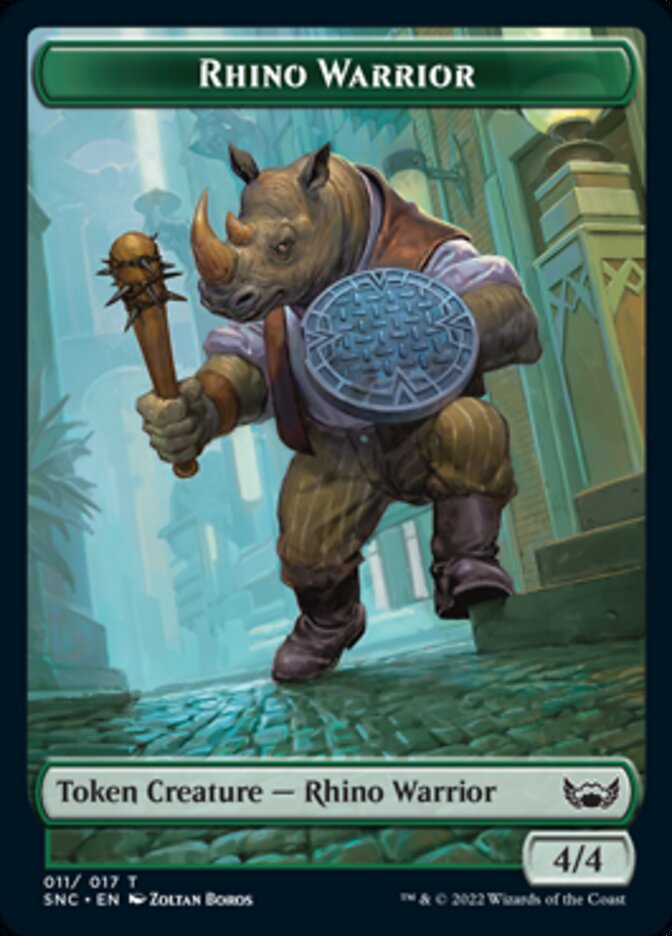 Fish // Rhino Warrior Double-Sided Token [Streets of New Capenna Tokens] | Good Games Morley