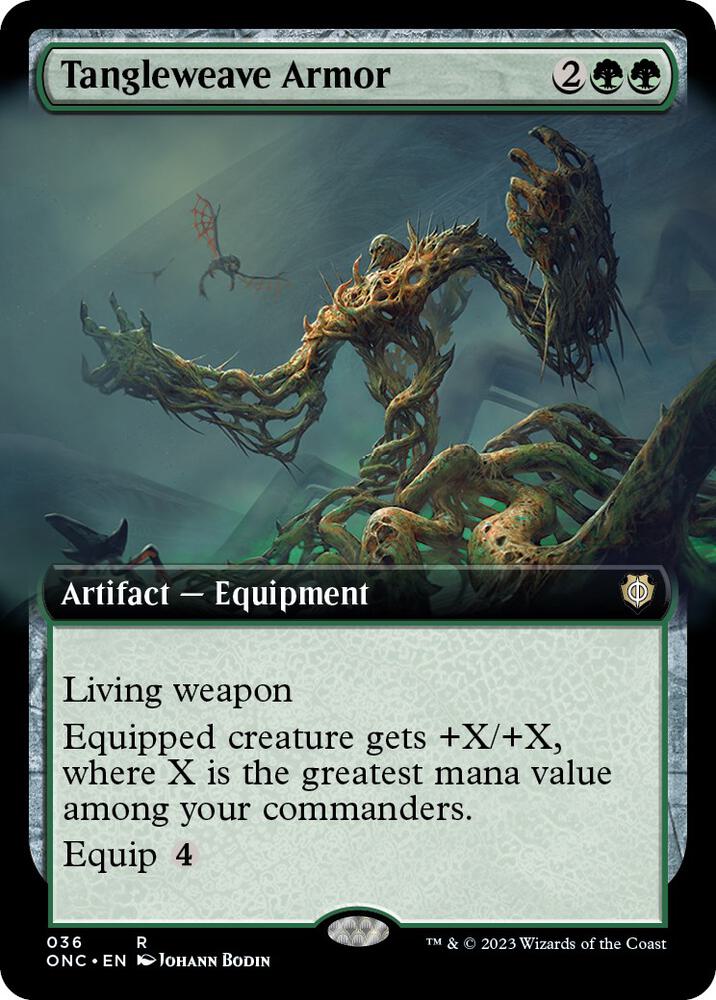 Tangleweave Armor 36/28 (Commander: Phyrexia: All Will Be One)  - Extended Art Foil | Good Games Morley