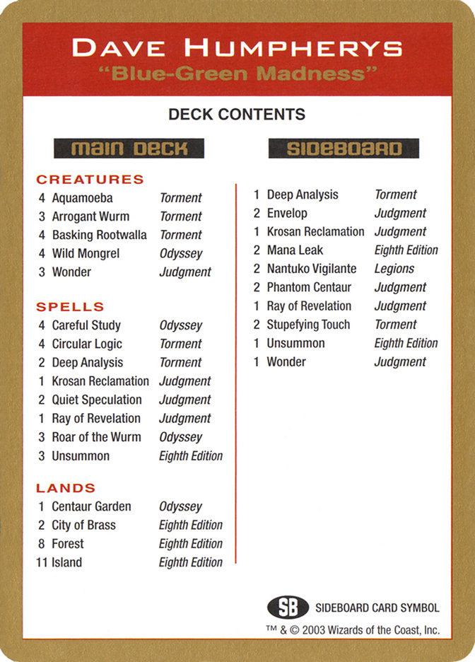 Dave Humpherys Decklist [World Championship Decks 2003] | Good Games Morley