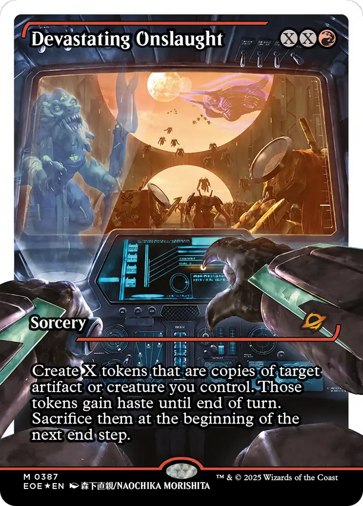Devastating Onslaught (0387) (Showcase) (Fracture Foil) [Edge of Eternities] | Good Games Morley