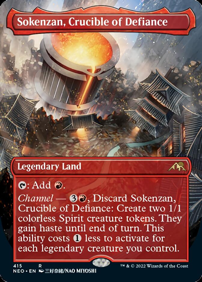 Sokenzan, Crucible of Defiance (Borderless Alternate Art) [Kamigawa: Neon Dynasty] | Good Games Morley