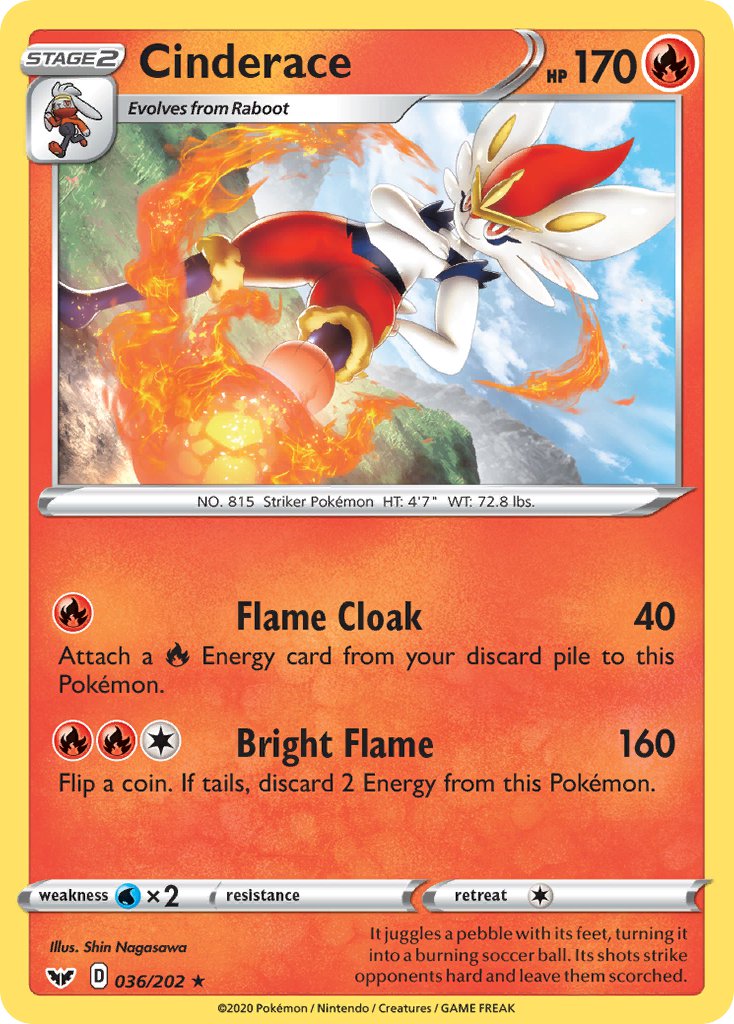 Cinderace (036/202) (Cracked Ice Holo) (Theme Deck Exclusives) [Sword & Shield: Base Set] | Good Games Morley