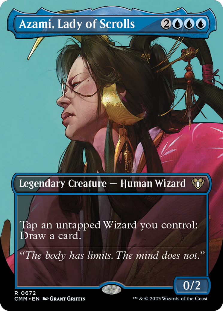 Azami, Lady of Scrolls (Borderless Profile) [Commander Masters] | Good Games Morley