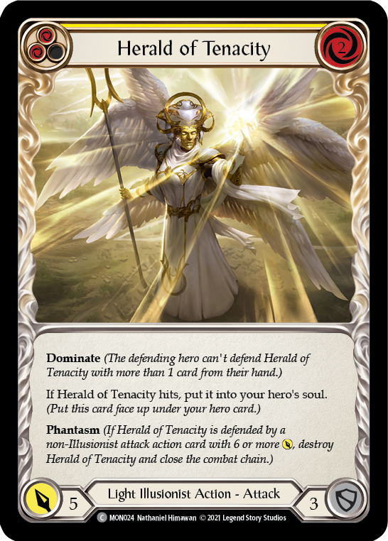 Herald of Tenacity (Yellow) [MON024-RF] (Monarch)  1st Edition Rainbow Foil | Good Games Morley