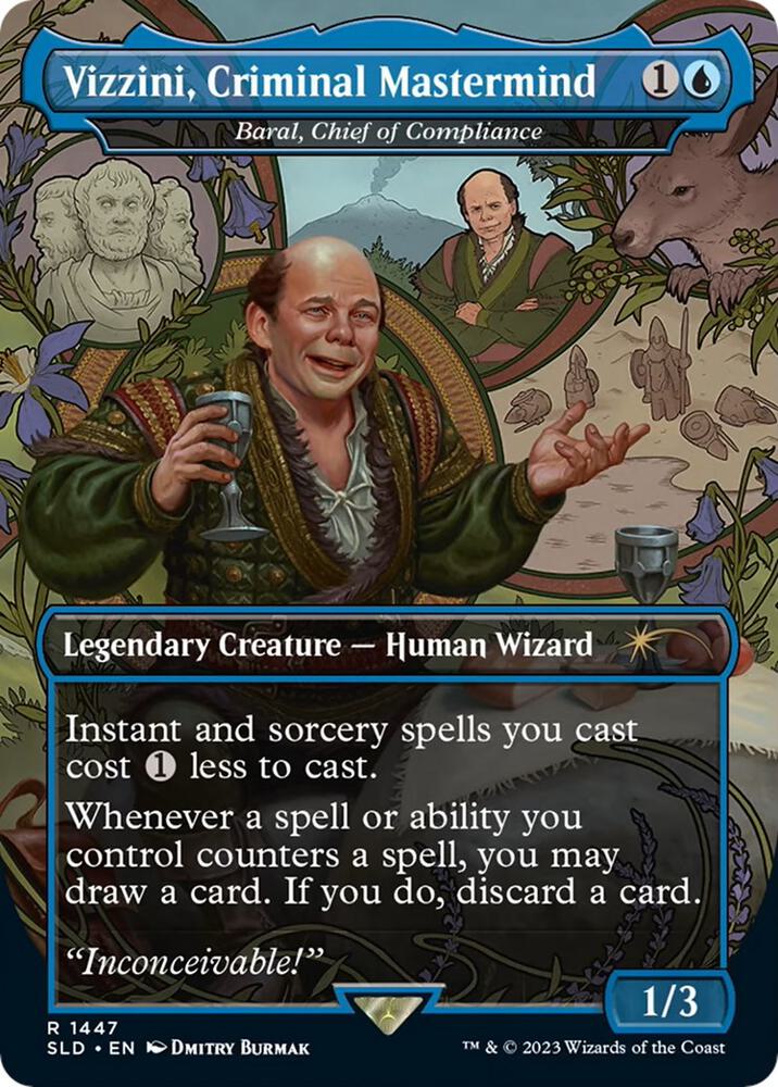 Vizzini, Criminal Mastermind // Baral, Chief of Compliance 1447 (Secret Lair Drop Series)  - Borderless Foil | Good Games Morley